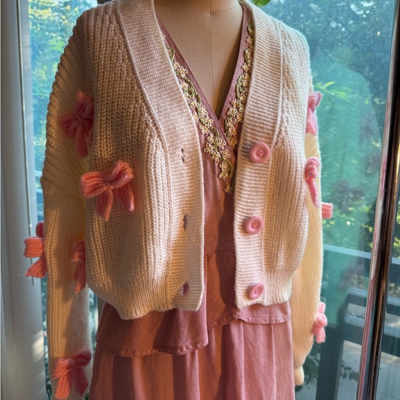 Pink and Cream Cardigan Sweater - Picture 1 of 3